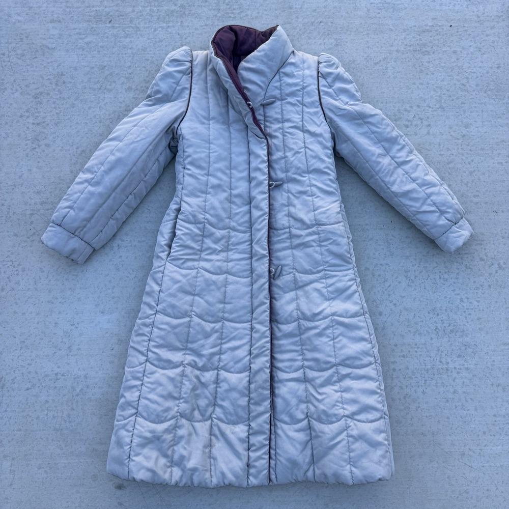 Vintage J. Gallery Button Quilted Long Coat Full Length Gray M/L 10 Puffer
